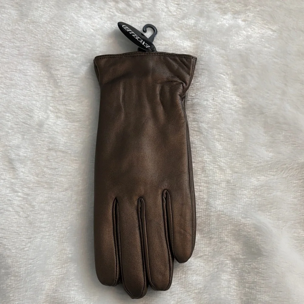 Excelled Women's Brown Leather Gloves- Cashmere Lined - Picture 7 of 8
